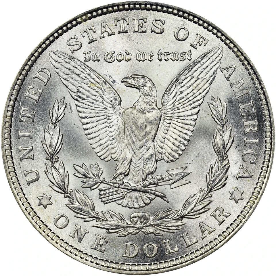 1921 Morgan dollar — reverse: An eagle with spread wings above a wreath.