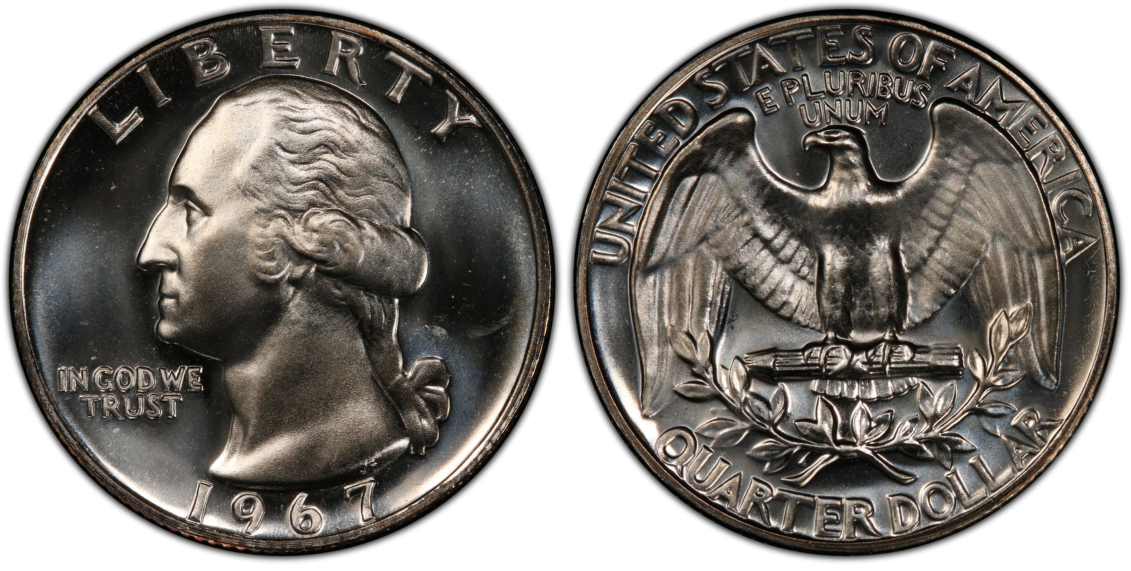 1967 Special Mint Set Washington quarter showing reflective fields on both sides