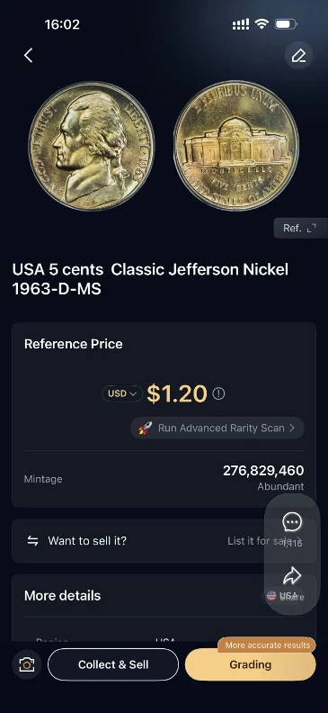 HeriBase identification result for the 1963-D Jefferson nickel