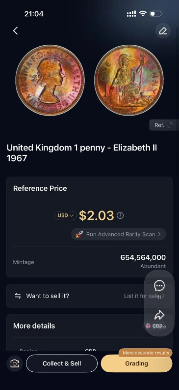 HeriBase identification result for the 1967 British penny