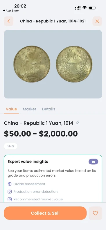 CoinIn identification result for the 1914 (Year 3) Yuan Shih-kai dollar
