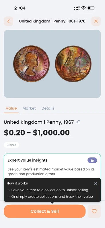 CoinIn identification result for the 1967 British penny